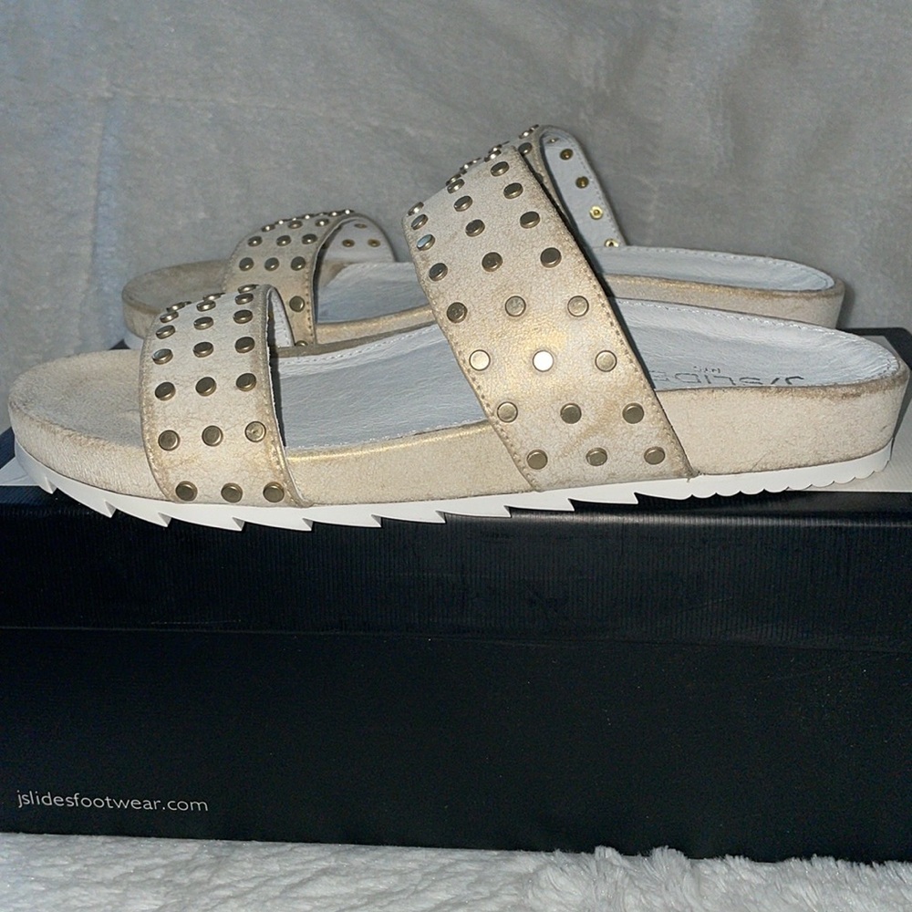 NWT J/SLIDES ERIKA Bronze Metallic Suede Sandal - Picture 11 of 15